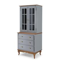 Armário de Cozinha com Cristaleira de Vidro e Madeira Hannover com 2 Portas e 3 gavetas - M560723 Armário de Cozinha com Cristaleira de Vidro e Madeira Hannover com 2 Portas e 3 gavetas - M560723