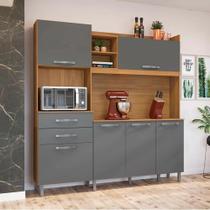 Armario de Cozinha com pé Kit Cozinha Cinza Grafite 6 Portas 2 Gavetas Fiorello