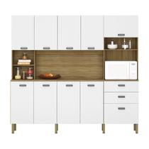 Armário de Cozinha Compacta 10 Portas e 2 Gavetas 222cm Sense Freijó/Supremo - Pallazio