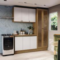 Armário de Cozinha Compacta 100% MDF 192cm Nogueira/Branco Celeste Kappesberg Armário de Cozinha Compacta 100% MDF 192cm Nogueira/Branco Celeste Kappesberg