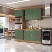 Armário de Cozinha Compacta 100% MDF 205cm Nogueira/Verde Celeste Kappesberg Armário de Cozinha Compacta 100% MDF 205cm Nogueira/Verde Celeste Kappesberg