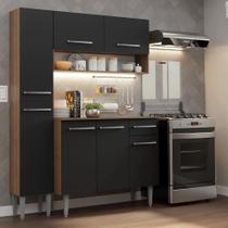 Armário de Cozinha Compacta 137 cm Rustic/Preto Emilly Madesa 011 Armário de Cozinha Compacta 137 cm Rustic/Preto Emilly Madesa 011