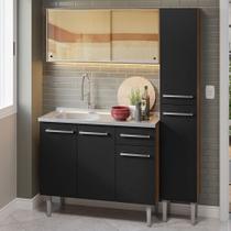 Armário de Cozinha Compacta 137cm com Pia Rustic/Preto Emilly Madesa 08 Armário de Cozinha Compacta 137cm com Pia Rustic/Preto Emilly Madesa 08