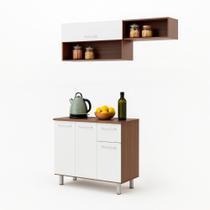 Armário de Cozinha Compacta 150cm com Armário e Balcão 4 Portas 1 Gaveta BCO05 Lâmina Mel/Branco - BRV Móveis
