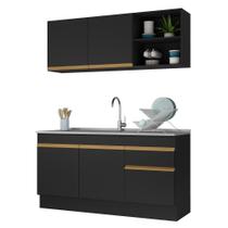 Armário De Cozinha Compacta 150cm Com Rodapé Veneza Multimóveis V2114 Preto/dourado Preto/dourado Armário De Cozinha Compacta 150cm Com Rodapé Veneza Multimóveis V2114 Preto/dourado Preto/dourado