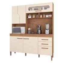 Armário de Cozinha Compacta 160cm com 6 Portas e 2 Gavetas Multimóveis CR20111 Canelato Rústico/Natura Off White