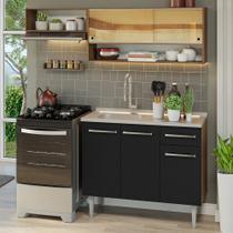 Armário de Cozinha Compacta 165cm com Pia Rustic/Preto Emilly Madesa 01 Armário de Cozinha Compacta 165cm com Pia Rustic/Preto Emilly Madesa 01