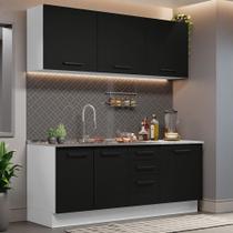 Armário de Cozinha Compacta 180cm Branco Preto Agata Madesa 01 Armário de Cozinha Compacta 180cm Branco Preto Agata Madesa 01