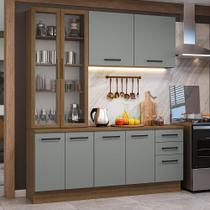 Armário de Cozinha Compacta 190cm com Cristaleira Rustic/Cinza Agata Madesa 01