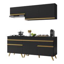 Armário De Cozinha Compacta 190cm Veneza Multimóveis V3705 Preto/dourado Preto/dourado Armário De Cozinha Compacta 190cm Veneza Multimóveis V3705 Preto/dourado Preto/dourado