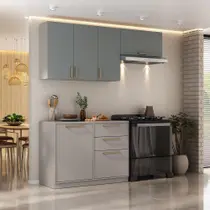 Armário de Cozinha Compacta 200cm Essence Fendi e Gris 100% MDF Itatiaia Armário de Cozinha Compacta 200cm Essence Fendi e Gris 100% MDF Itatiaia