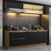 Armário de Cozinha Compacta 200cm Rustic/Preto Lux Madesa 01