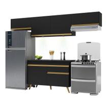 Armário De Cozinha Compacta 260cm Com Leds Veneza Up Multimóveis V2022 Preto/dourado Preto/dourado