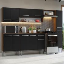 Armário de Cozinha Compacta 261 cm Rustic/Preto Emilly Madesa 09 Armário de Cozinha Compacta 261 cm Rustic/Preto Emilly Madesa 09
