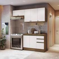 Armário de Cozinha Compacta 3 Gavetas 100% MDF 200cm Nogueira/Branco Celeste Kappesberg Armário de Cozinha Compacta 3 Gavetas 100% MDF 200cm Nogueira/Branco Celeste Kappesberg