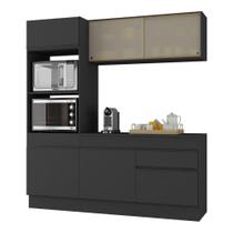 Armário De Cozinha Compacta 3 Peças Com Rodapé Mp2178 Made Multimóveis Preto Preto Armário De Cozinha Compacta 3 Peças Com Rodapé Mp2178 Made Multimóveis Preto Preto