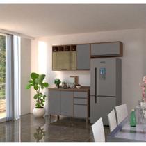 Armário de Cozinha Compacta 3 Peças com Tampo Vanilla com Cinza Puro Isa Luciane Móveis