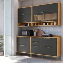 Armário de Cozinha Compacta 4 Peças 7 Portas com Vidro 200cm 100% MDF Vicenza Espresso Móveis Armário de Cozinha Compacta 4 Peças 7 Portas com Vidro 200cm 100% MDF Vicenza Espresso Móveis