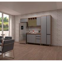 Armário de Cozinha Compacta 4 Peças com Tampo Vanilla com Cinza Puro Isa Luciane Móveis