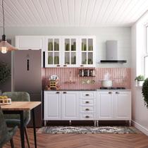 Armário de Cozinha Compacta 4 Peças com Vidro e Tampo Cooktop Cristal Luciane Móveis