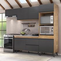 Armário de Cozinha Compacta 4 peças Lisboa Multimóveis MP2134 Rustic/Preto Armário de Cozinha Compacta 4 peças Lisboa Multimóveis MP2134 Rustic/Preto