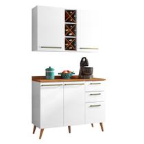 Armário de Cozinha Compacta 4 Portas 3 Gavetas com Adega 1,20m Favorita Branco / Nature