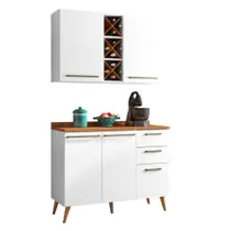 Armário de Cozinha Compacta 4 Portas 3 Gavetas com Adega 1,20m Favorita Branco / Nature Armário de Cozinha Compacta 4 Portas 3 Gavetas com Adega 1,20m Favorita Branco / Nature