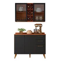 Armário de Cozinha Compacta 4 Portas 3 Gavetas Vidro Reflecta com Adega 1,20m Favorita Preto/Nature Armário de Cozinha Compacta 4 Portas 3 Gavetas Vidro Reflecta com Adega 1,20m Favorita Preto/Nature