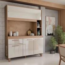 Armário de Cozinha Compacta 5 Portas 1 Gaveta Armário de chão Canelato Off White - Atualle Móveis