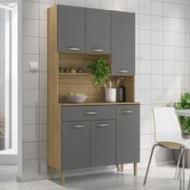 Armário de Cozinha Compacta 6 Portas 1 Gaveta Apolo - Freijó/Gris Armário de Cozinha Compacta 6 Portas 1 Gaveta Apolo - Freijó/Gris
