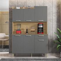 Armário de Cozinha Compacta 6 Portas 1 Gaveta Gênova - Freijó/Gris