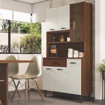 Armário de Cozinha Compacta 6 Portas 1 Gaveta Golden - Nogueira/Off White/CP-Ripado