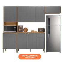 Armário De Cozinha Compacta 6 Portas 1 Nicho Surya Madeirado / Cinza