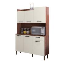 Armário de Cozinha Compacta 6 Portas e 1 Gaveta 121cm Florença Nogueira/Off White - Pallazio