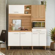 Armário de Cozinha Compacta 7 Portas 1 Gaveta Yara Branco/Freijó/Off White Armário de Cozinha Compacta 7 Portas 1 Gaveta Yara Branco/Freijó/Off White