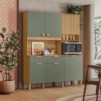 Armário de Cozinha Compacta 7 Portas 2 Gavetas Tropical Verde/Freijó Armário de Cozinha Compacta 7 Portas 2 Gavetas Tropical Verde/Freijó