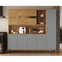 Armário de Cozinha Compacta 8 Portas 1 Gaveta e Mini Adega 222cm 100% MDF Suécia Espresso Móveis