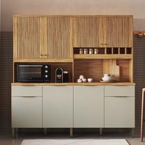 Armário de Cozinha Compacta 8 Portas 2 Gavetas e Mini Adega 200cm 100% MDF Hungria Espresso Móveis Bege/Amêndoa/Off White