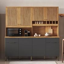 Armário de Cozinha Compacta 8 Portas 2 Gavetas e Mini Adega 200cm 100% MDF Hungria Espresso Móveis Cinza/Amêndoa/Chumbo