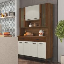 Armário de Cozinha Compacta 8 Portas 2 Gavetas Golden - Nogueira/Off White/CP-Ripado