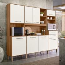 Armário de Cozinha Compacta 8 Portas 2 Gavetas Ipe e Off White Hortelã Armário de Cozinha Compacta 8 Portas 2 Gavetas Ipe e Off White Hortelã