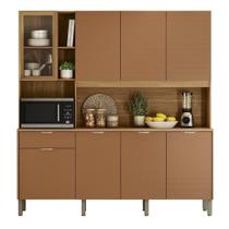 Armário De Cozinha Compacta 8 Portas 4 Nichos Namastê Madeirado / Caramelo Armário De Cozinha Compacta 8 Portas 4 Nichos Namastê Madeirado / Caramelo