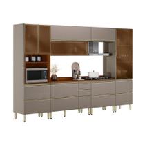 Armário de Cozinha Compacta com 4 Vidros Reflecta Proença 8 Portas 9 Gavetas Nude e Nogueira