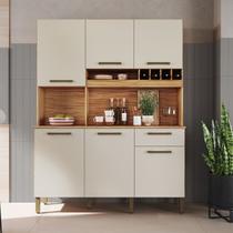 Armário de Cozinha Compacta com 6 Portas 1 Gaveta 151cm 100% MDF Geórgia Espresso Móveis Bege/Amêndoa/Off White