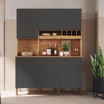 Armário de Cozinha Compacta com 6 Portas 1 Gaveta 151cm 100% MDF Geórgia Espresso Móveis Cinza/Amêndoa/Chumbo