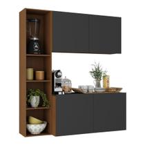 Armário De Cozinha Compacta Com Balcão Linea Fit 4 Portas Multimóveis Mp2218 Carvalho Avelã/preto Carvalho Avelã/preto