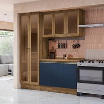 Armário de Cozinha Compacta com Vidro Reflecta 100% MDF 192cm Nogueira/Azul Profundo Celeste Kappesberg