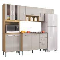 Armário de Cozinha Compacta Completa 244cm Balcão e Pia Inox Livy P11 Damasco/Off White - Mpozenato