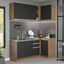 Armário de Cozinha Compacta de Canto 269cm Rustic/Preto Glamy Madesa 01