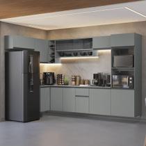 Armário De Cozinha Compacta De Canto Suspenso 465cm Nice Madesa 03 Cinza